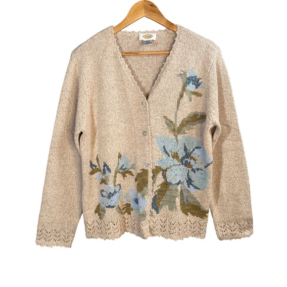 Talbots Sweaters - Vintage Floral Silk Blend Cardigan Sweater Womens Large Sequin Cottagecore